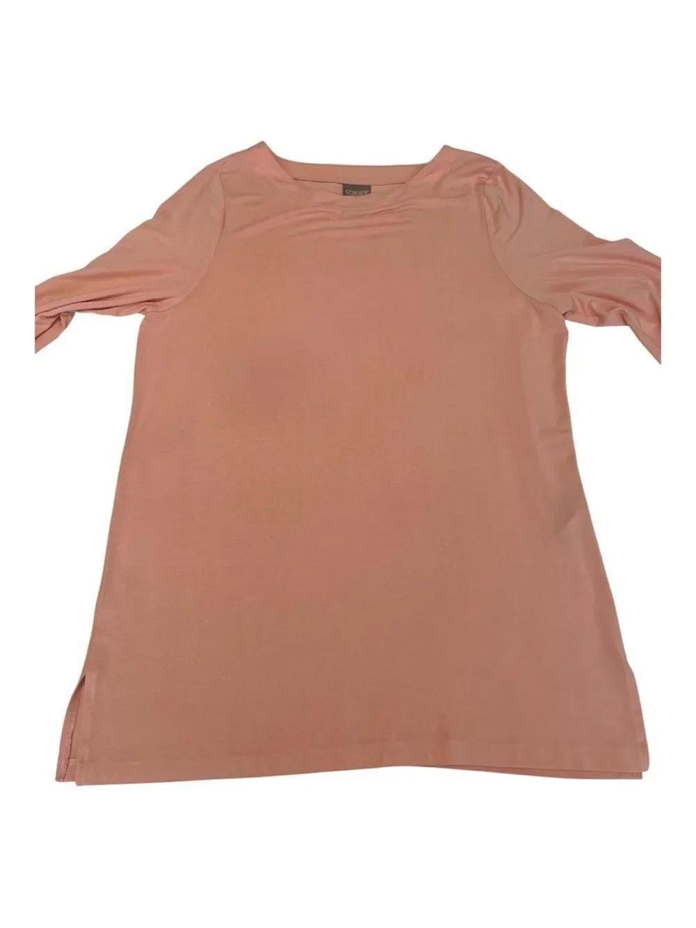 Chico's Size 1/Medium Coral-Peach Boatneck Side slit 3/4 Sleeve Tunic EUC